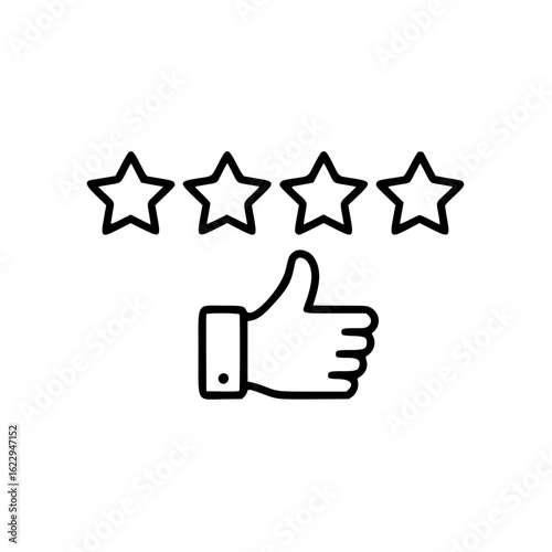 Simple vector black icon of customer feedback with for stars and a thumbs up	
