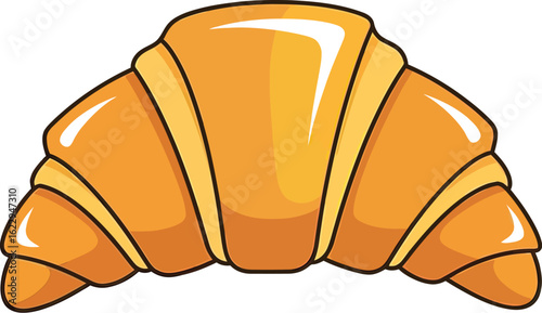 Cartoon illustration of a golden-brown croissant with visible layers and a black outline, set against a white background.