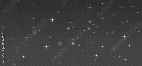 Night starry sky in transparent background, dark backdrop with shining stars. Vector