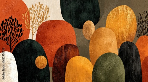 Earthy Tone Abstract Landscape with Organic Shapes