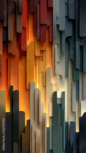 Wallpaper Mural Abstract vertical layers of geometric shapes with warm lighting Torontodigital.ca