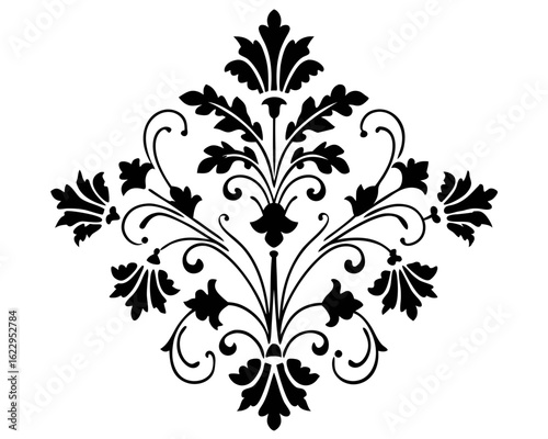 Intricate black floral damask ornament silhouette