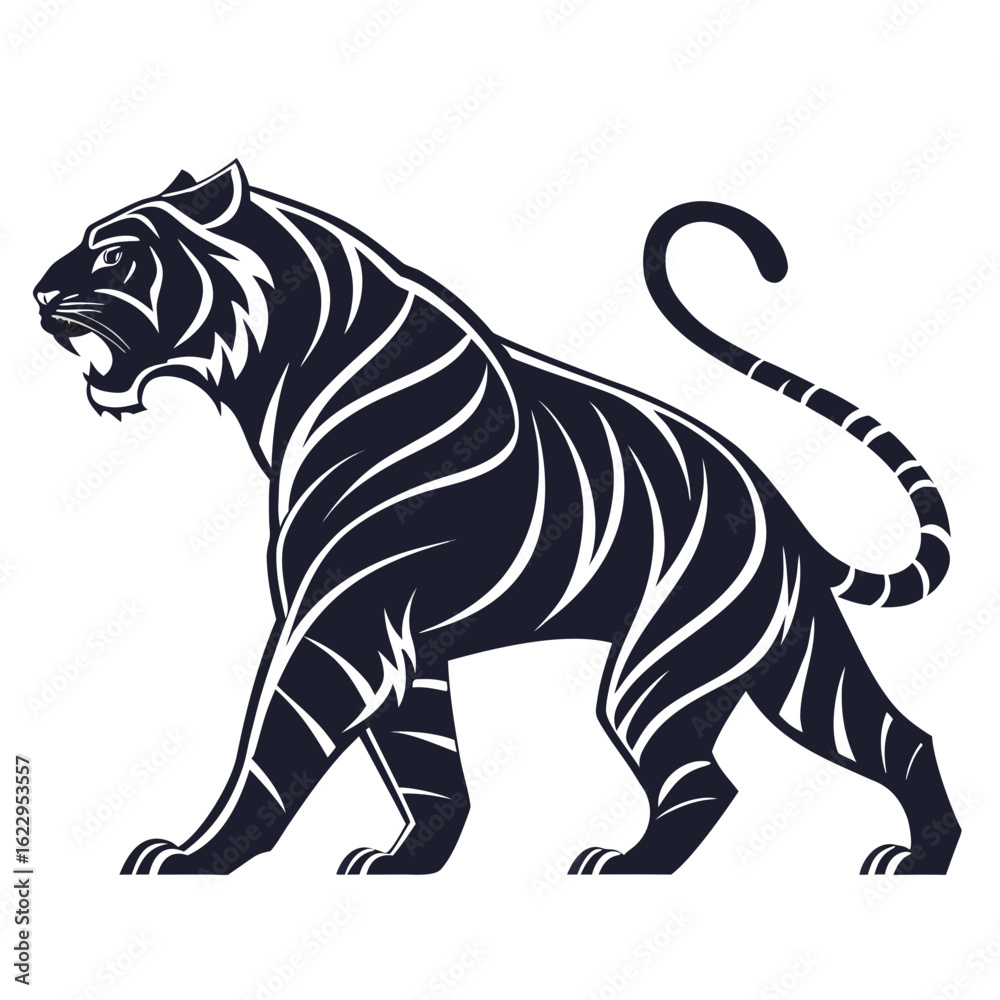 Fototapeta premium Stylized illustration of a roaring tiger, isolated on a white background
