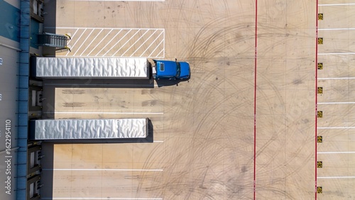 Photos Overhead shot of truck and trailer on warehouse loading dock