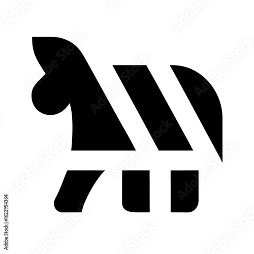 Stylized black and white zebra icon isolated on white background