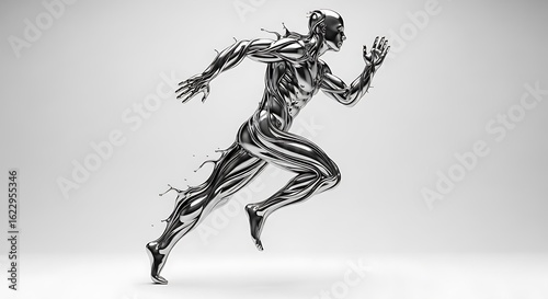 Metallic Liquid Chrome Runner Figure in Running Pose