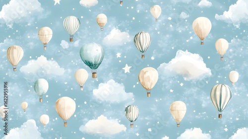 Wallpaper Mural Whimsical Watercolor Hot Air Balloons Sky Pattern Torontodigital.ca