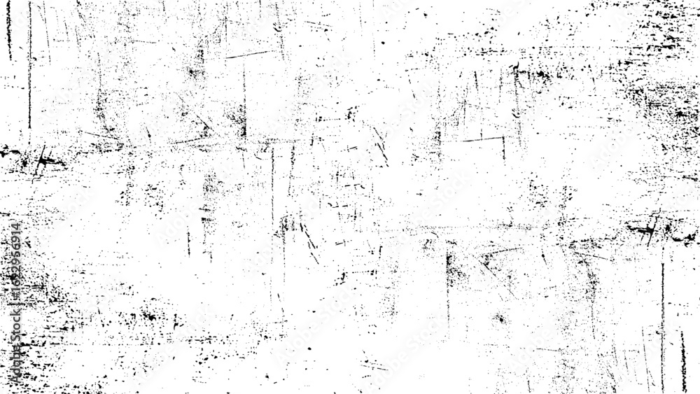 Grunge black and white pattern. Monochrome particles abstract texture. Background of cracks, scuffs, chips, stains, ink spots, lines. Dark design background surface.