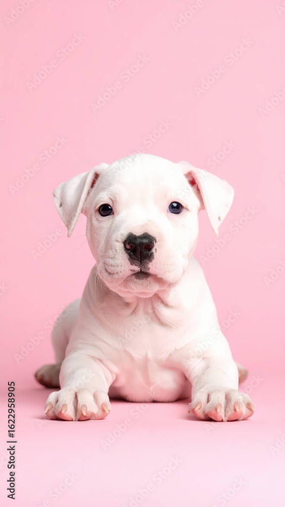Fototapeta premium Adorable Dogo Argentino Puppy on Pastel Background, Generated image