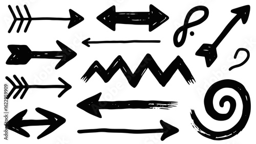 Vector art of collection of handdrawn arrows and graphic elements isolated on a white background