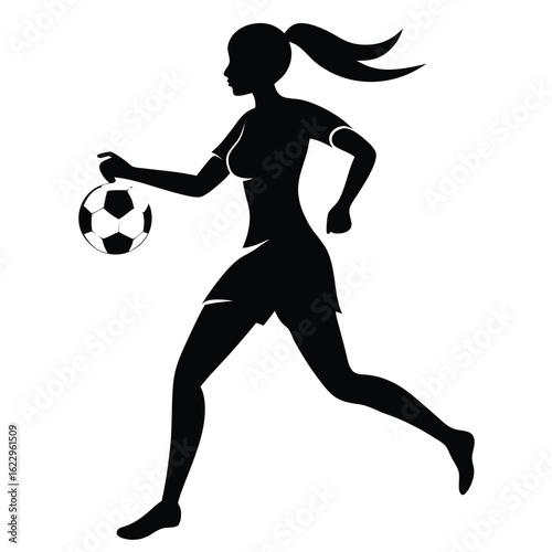Female soccer player kicking ball football woman