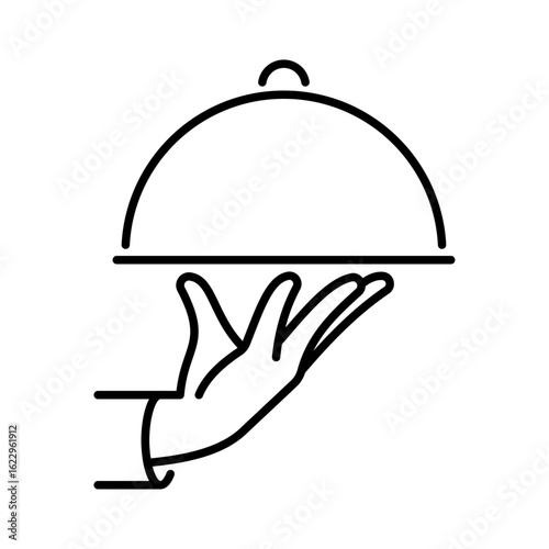 Vector line icon related to holding cloche. Perfect Line. Editable Stroke.