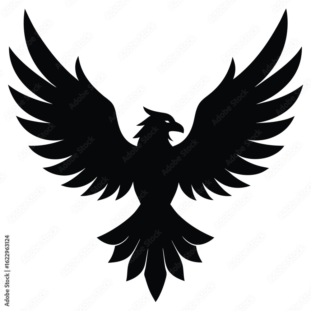 Obraz premium Majestic black eagle spread wings bird silhouette