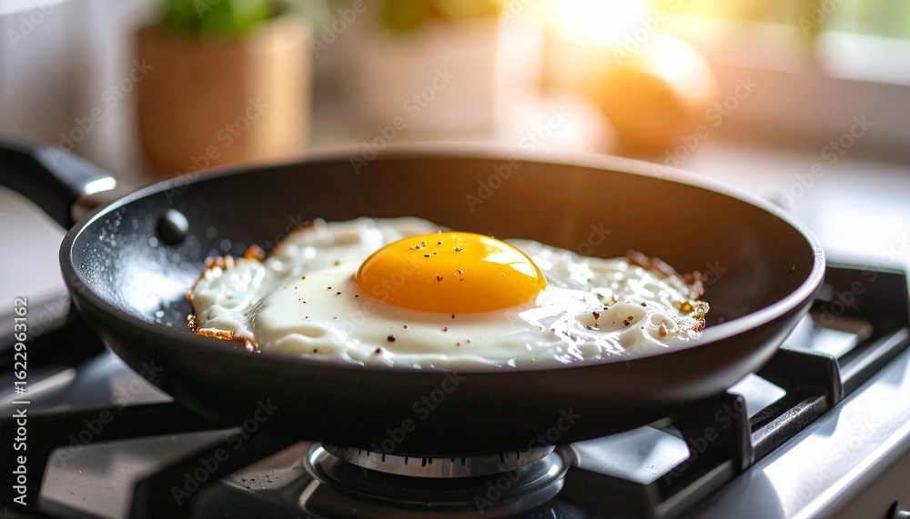 Fried egg in the pan on stove Fried egg in the pan on stove