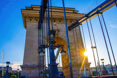 Photos The Chain Bridge over the Danube River in Budapest, Hungary, at sunset
