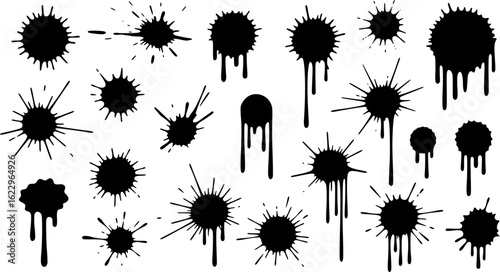 Splatter Ink Vector Illustration Assortment of Black Paint Splashes
