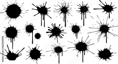 Splatter Ink Vector Illustration Assortment of Black Paint Splashes
