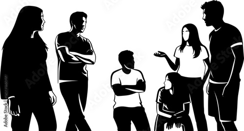Silhouette of Young People Hanging Out Vector Illustration
