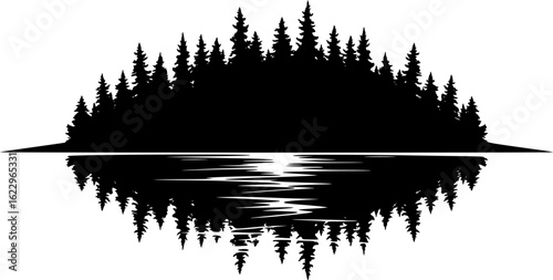 Silhouette Forest Reflection Vector Illustration for Nature Themes
