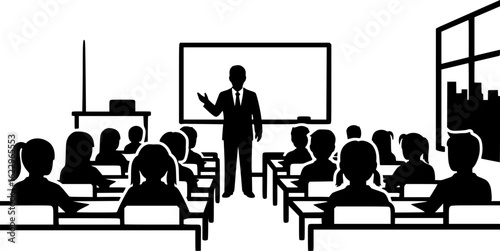 Silhouette Teacher Instructing Students in Classroom Education Concept
