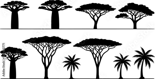 African Trees Silhouette Collection Nature and Landscape Art
