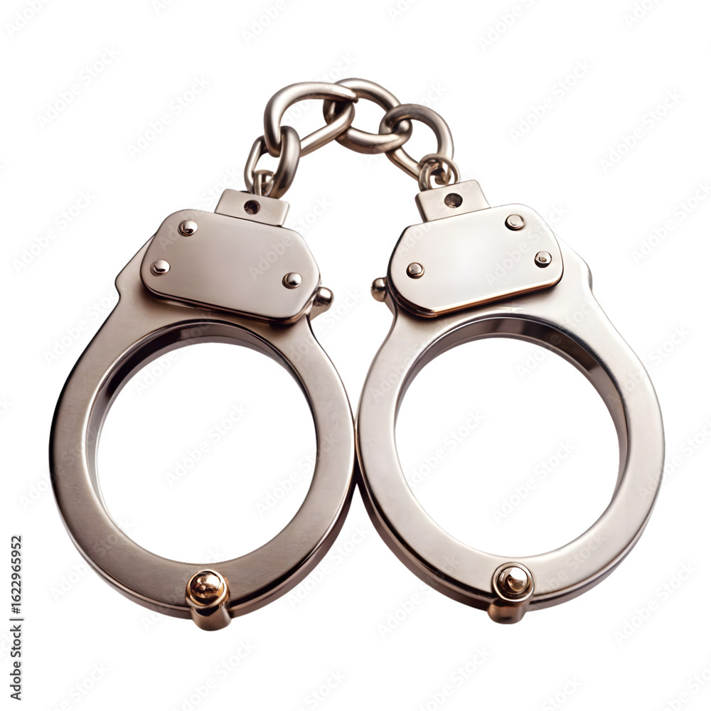 Obraz premium Metal handcuffs isolated on transparent background