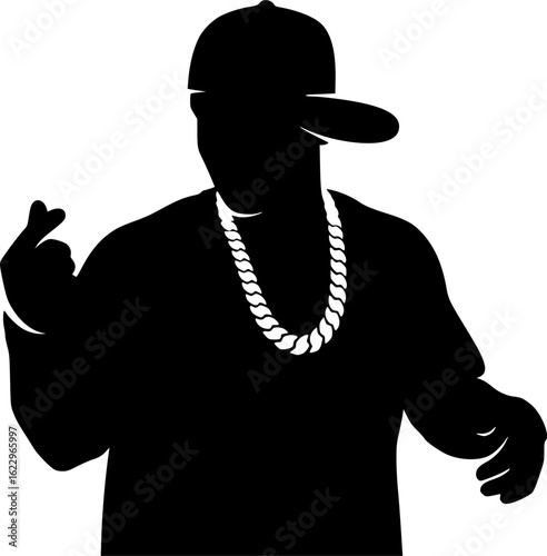 Cool Rapper Silhouette Illustration with Cap and Necklace
