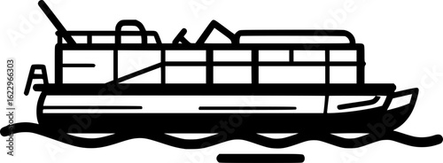 Pontoon Boat Silhouette Floating on Water Illustration
