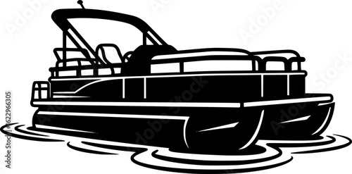 Pontoon Boat Silhouette Floating on Water Illustration
