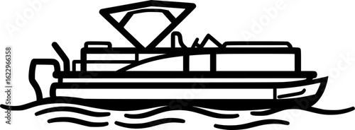 Pontoon Boat Silhouette Floating on Water Illustration
