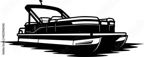 Pontoon Boat Silhouette Floating on Water Illustration
