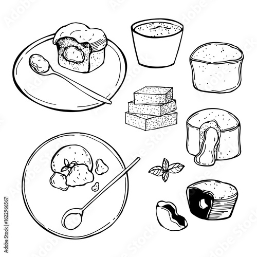 Hand-drawn chocolate fondant. Vector sketch  illustration.