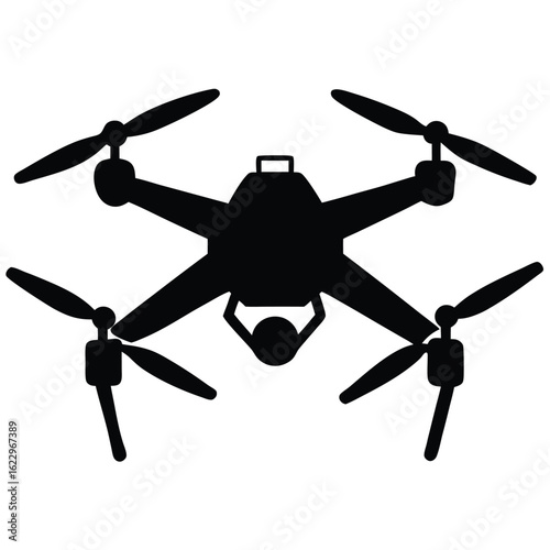 Black drone with camera and propellers quadcopter aerial