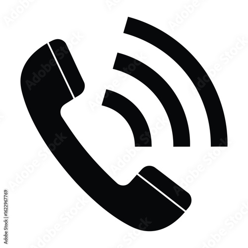 Vector illustration of vector art of black telephone handset with sound waves isolated on white background