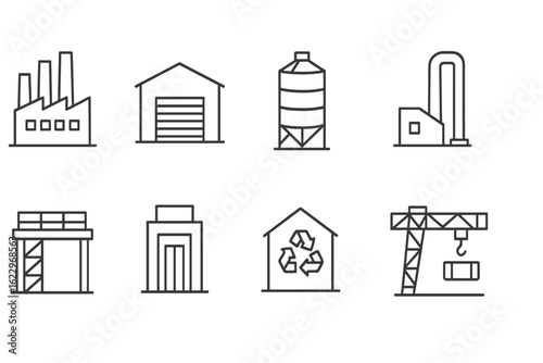 Industrial and factory line icon set. manufacturing, warehouse icons outline collection