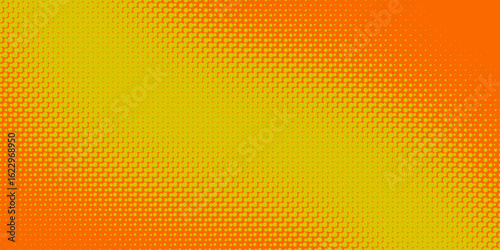 Bright orange pop art background in retro comic book style with halftone dot design