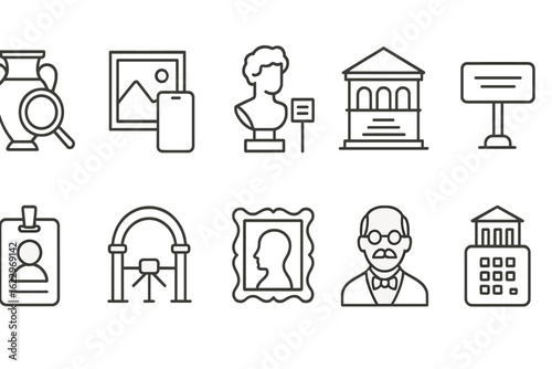 Museum, artifacts line icon set. cultural, exhibit icons collection in outline style