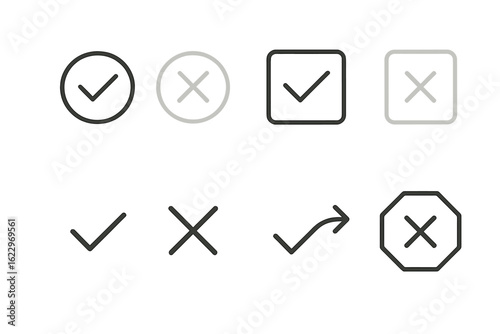 Check, cross flat icon set. simple symbols for decisions, approval, rejection
