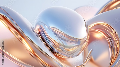 Abstract Metallic Sphere with Swirling Rose Gold Fluid Design