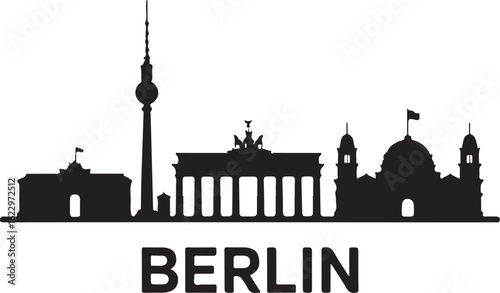 Black Silhouette of Berlin Skyline with Brandenburg Gate and TV Tower