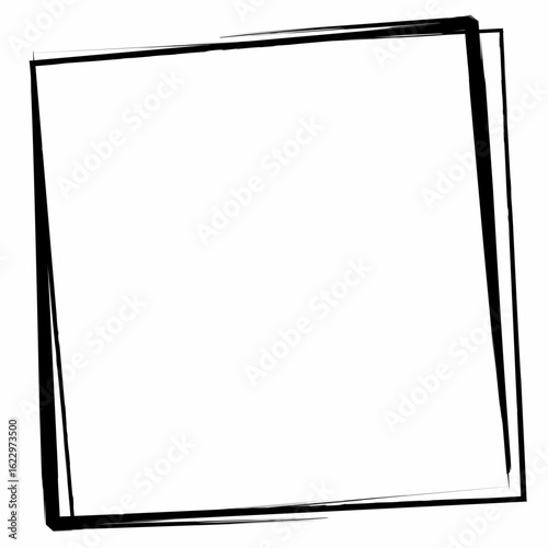 Rough square border with uneven ink strokes. Artistic hand-drawn frame for labels, posters, or modern graphic elements. Isolated black on white.