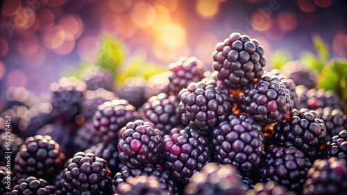 A Bountiful Harvest of Ripe, Juicy Blackberries Glowing in the Warm Sunset Light
