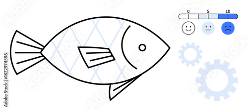 Fishbone structure outlines causal factors, rating scale assesses issues, and gears evoke problem-solving processes. Ideal for brainstorming, quality management, diagnosis, systems thinking