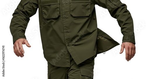 Military-Style Shirt and Trousers: Functional Fashion in Olive Green