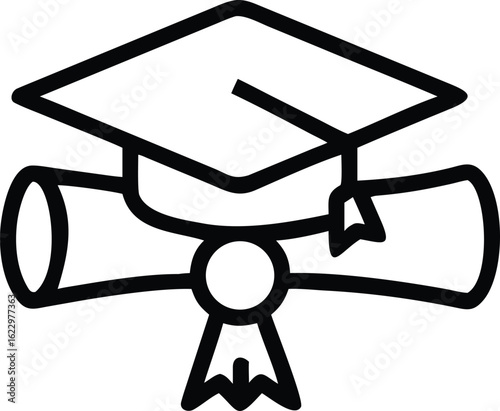 Graduation Cap and Diploma: A classic and elegant line art illustration captures the essence of academic achievement and success, with a graduation cap and a rolled diploma.