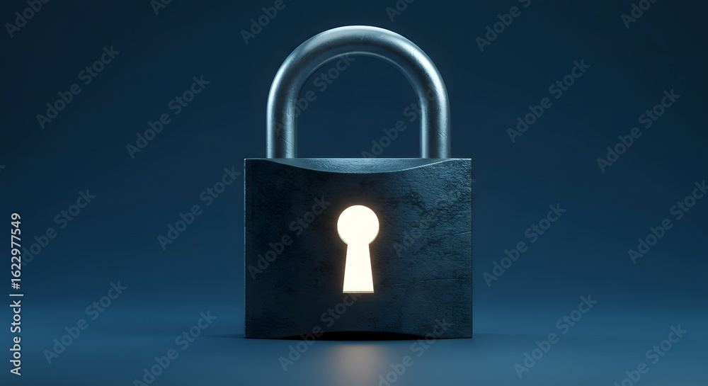 Fototapeta premium Simplified Padlock with Glowing Keyhole Digital Security and Safety Concept for Cybersecurity and Privacy Protection