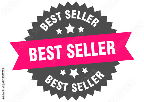best seller. best seller round pink label isolated on transparent background
