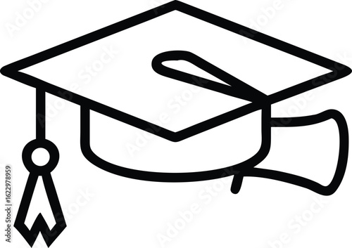 Graduation Cap and Diploma: A simple yet elegant illustration of a graduation cap and diploma, representing education, achievement, and the culmination of years of study.