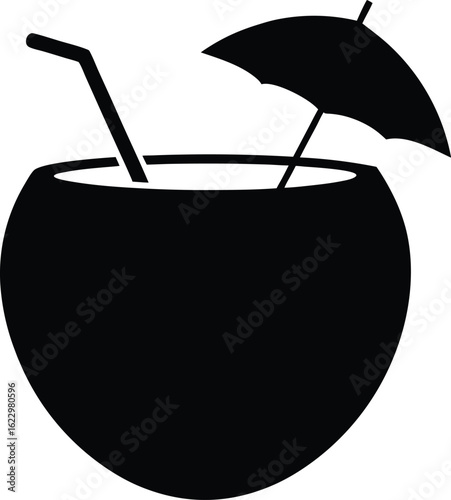 An isolated vector illustration shows a cold drink with a straw in a red plastic cup