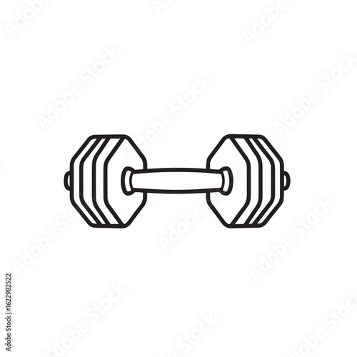 Vector art of outline of a dumbbell with weight plates, isolated on white background